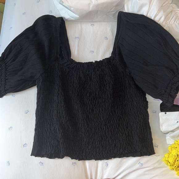 Free People Black Square Neck Smocked Top - Picture 3 of 4